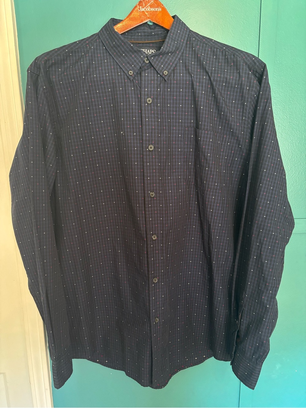 Chaps Easy Care Navy Button-Down Shirt with Subtle Dot Pattern Size XXL